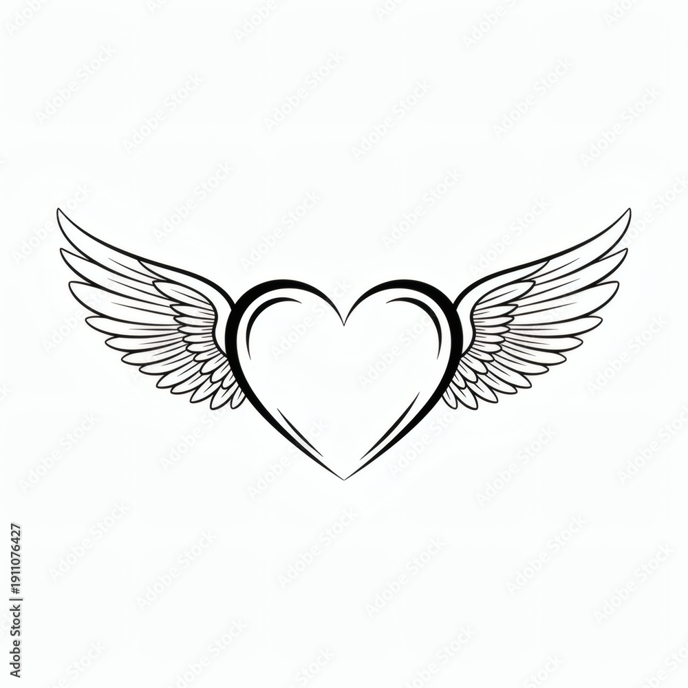 Obraz premium A heart with wings symbolizing love and freedom in a simple black and white design