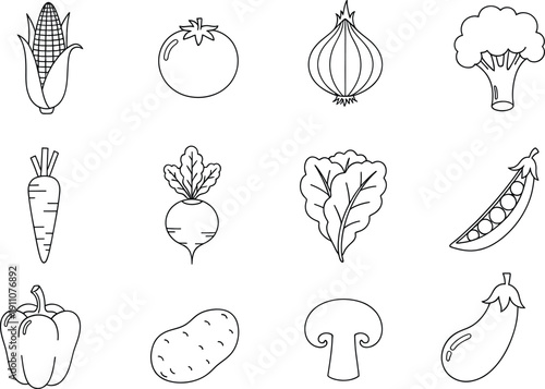 Outline Vegetable Icons Collection for Healthy Food and Organic Design Concepts
