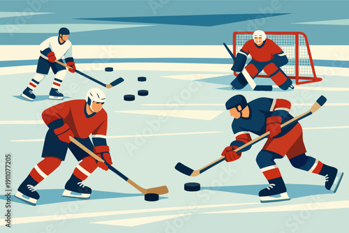 Ice hockey players competing on rink, a fast-paced winter sports game