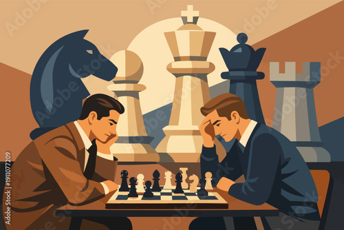Two men deep in thought playing a strategic game of chess, focusing on mental skills