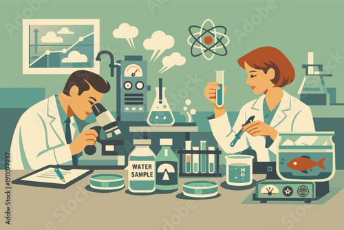 Scientists conducting research in a chemical laboratory, exploring science and innovation