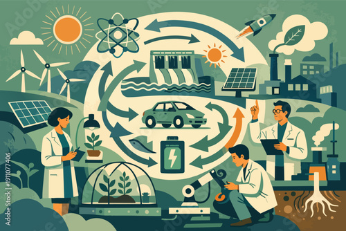 Scientists researching circular economy for sustainable future and clean energy