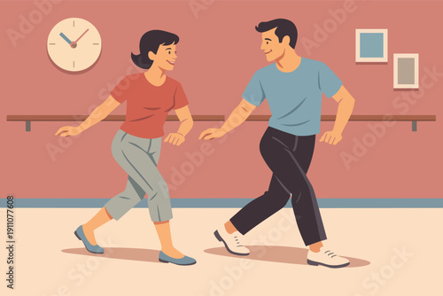 Happy couple learning to dance in a retro style at a studio class