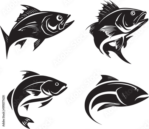 Black silhouette fish logo graphic vector isolated on white background