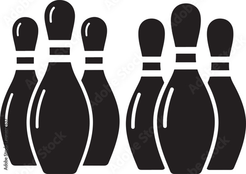 Bowling pins set, black and white vector illustration, sport and game concept