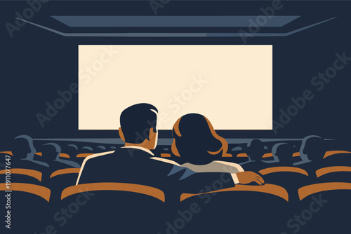 Couple watching movie in cinema, enjoying date night and entertainment