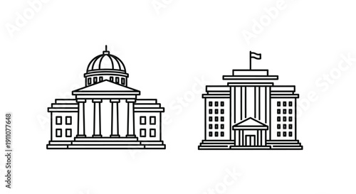 Detailed outlines of classic government buildings a striking silhouette