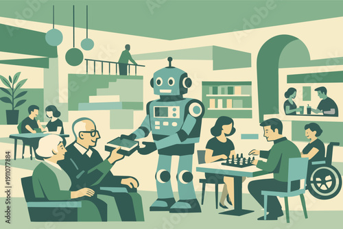 Robot assistant helping diverse senior community in future smart public space