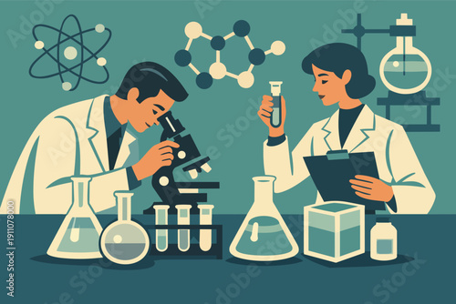 Scientists conducting research and analysis in a laboratory performing experiment