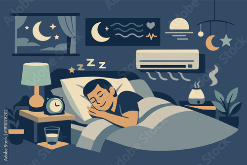 Man sleeping in a comfortable bedroom for good night's rest and wellness