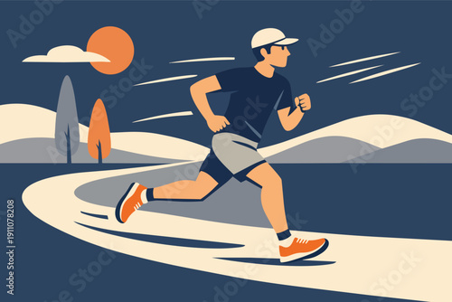 Man jogging outdoors, achieving fitness and a healthy lifestyle in nature