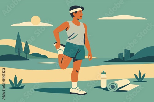 Person stretching leg outdoors for exercise, enjoying wellness and fitness in nature