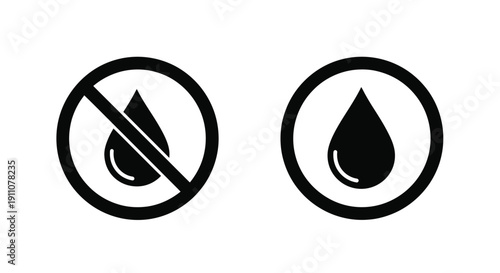 Water droplet prohibition and permission symbols shown as a bold silhouette
