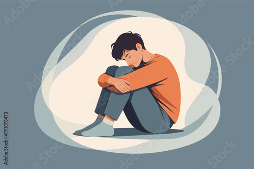 Young man experiencing depression, feeling sad, loneliness, and anxiety issues