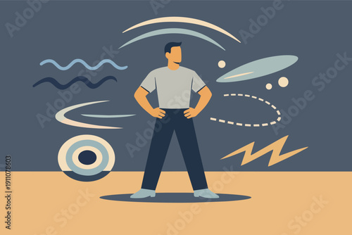 Confident man standing with hands on hips portraying leadership and determination