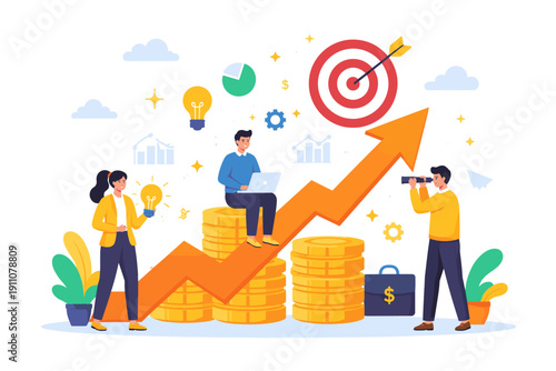 Business growth and success concept with people working towards financial goals