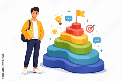 Young student planning career path and achieving goals, moving up success steps