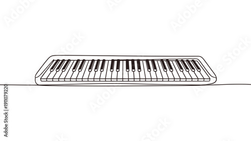 Simple line drawing of a black and white piano keyboard on white