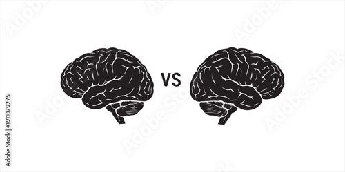 Human Brain Icon Set — Minimalist Line & Silhouette Brain Symbols on White Background