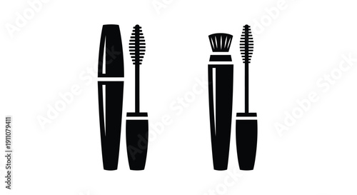 Black cosmetic tools including mascara and brushes a striking silhouette