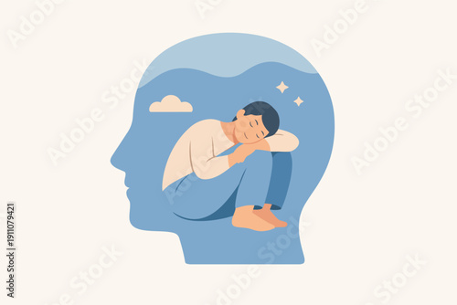 Person in head silhouette finding peace, sleeping, relaxing, dreaming