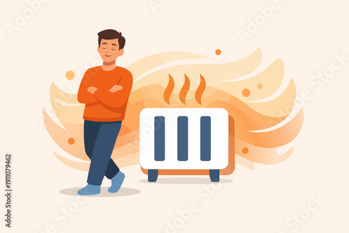 Man enjoying warmth from heater, keeping cozy and comfortable during winter season