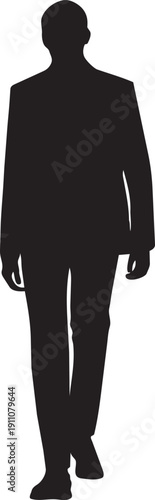 Business Silhouette: A sharply defined, monochromatic silhouette of a person strides confidently forward, embodying a sense of purpose and professionalism. 