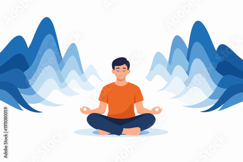 Man sitting in lotus pose, finding inner peace, calm, and emotional balance