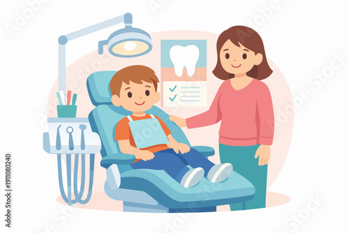 Child patient at a dental visit with parent support for oral health checkup