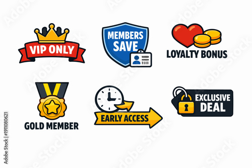 Loyalty program and customer benefits icons set, offering exclusive deals and rewards