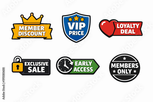 Membership badges for exclusive deals, vip price, loyalty offers and early access