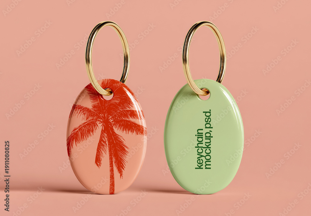 Oval Keychain Mockup Set with Front and Back View Stock Template ...