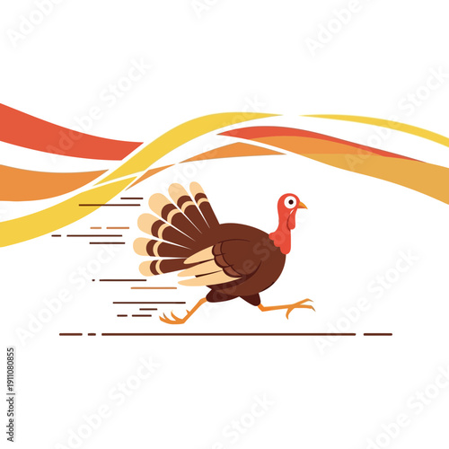 Whimsical Turkey Running Fast with Abstract Motion Lines Background