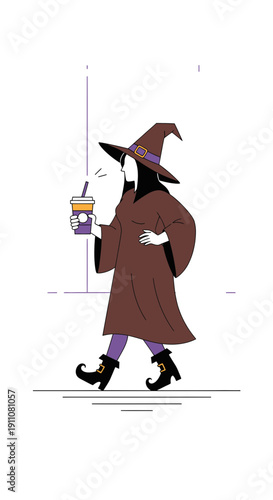 Whimsical Witch Enjoys Coffee Break A Modern Sorceress Moment
