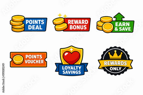 Loyalty program rewards and savings icons for customers earning points and bonuses