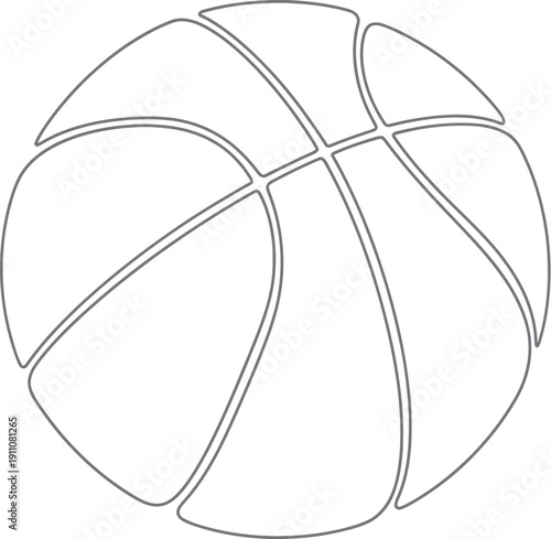 Simple black and white line art drawing of a standard basketball featuring the iconic segmented panel design shown against a plain white background for easy use