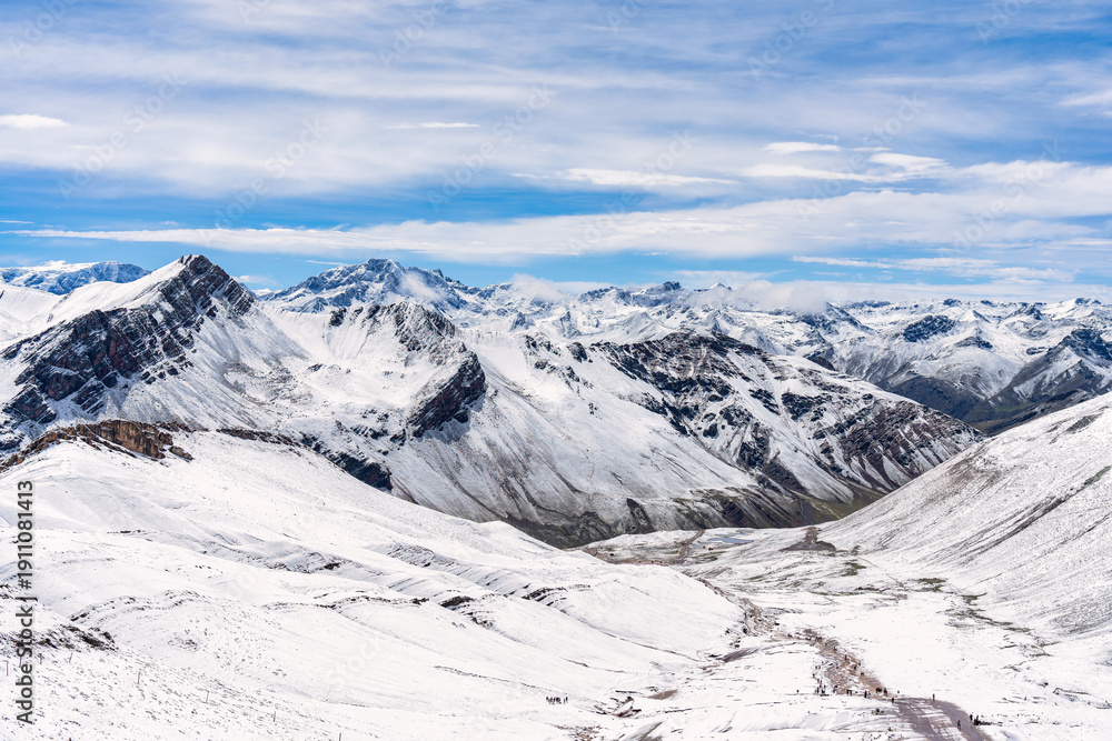 custom made wallpaper toronto digitalScenic winter landscape with the snow covered Ausangate andean mountains Red Valley) seen from the Vinicunca mountain viewpoint also called Rainbow Mountain, in Peru