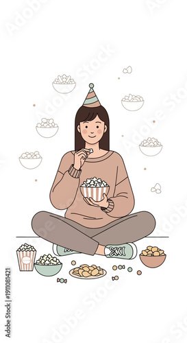Woman Enjoying Popcorn A Festive Treat For Cozy Nights