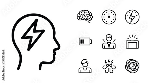 Stress and Mental Pressure Line Icon Set Minimal Black Vector Collection