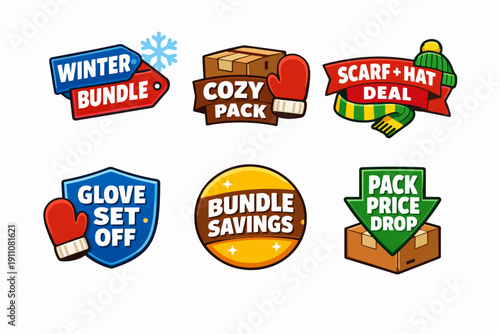 Winter sales concept with bundle discount badges for online shop promotions
