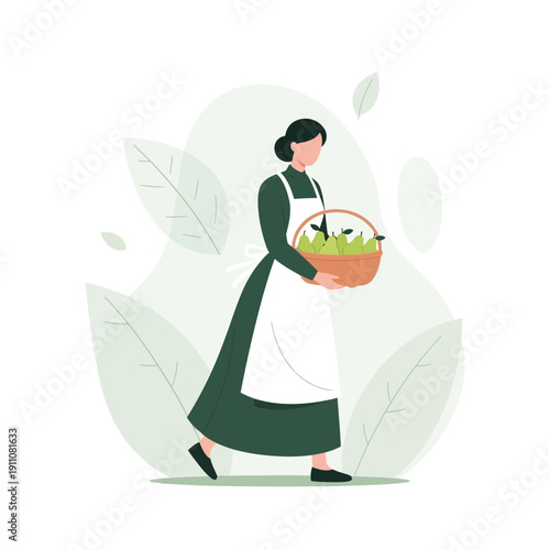 Woman Gathering Fresh Produce In Rustic Setting