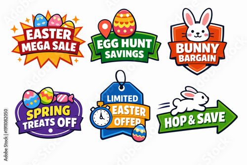 Easter holiday sale badges and labels communicating season deals and promotions