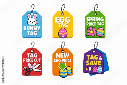 Colorful easter holiday price tags set for spring shopping discounts