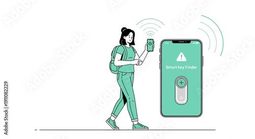 Woman Using Smart Key Finder App To Locate Lost Items Easily On Her Phone