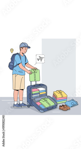 Young Man Packing Suitcase For A Memorable Vacation Adventure