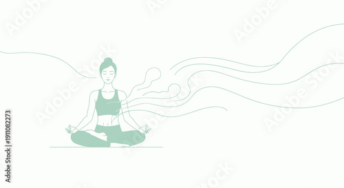 Woman Meditating in Lotus Pose Demonstrating Serenity and Inner Peace Illustration