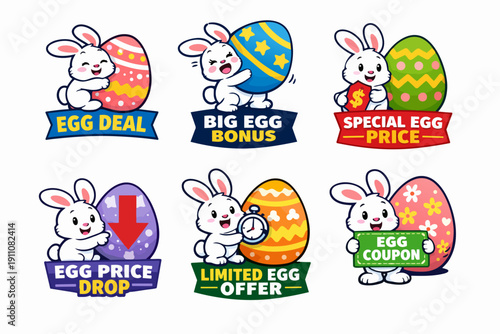 Easter cartoon bunnies offering deals, discounts, promotions and coupon banners