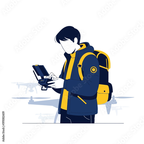 Young Adventurer Piloting Drone, Capturing Scenic Views and Exploring the Outdoors with Technology