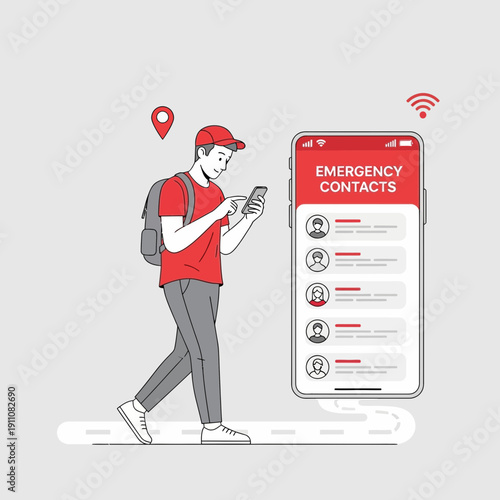 Young Man Using Emergency Contacts App For Safety On The Go