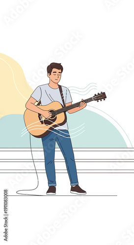Young Musician Performing Acoustic Guitar Melody